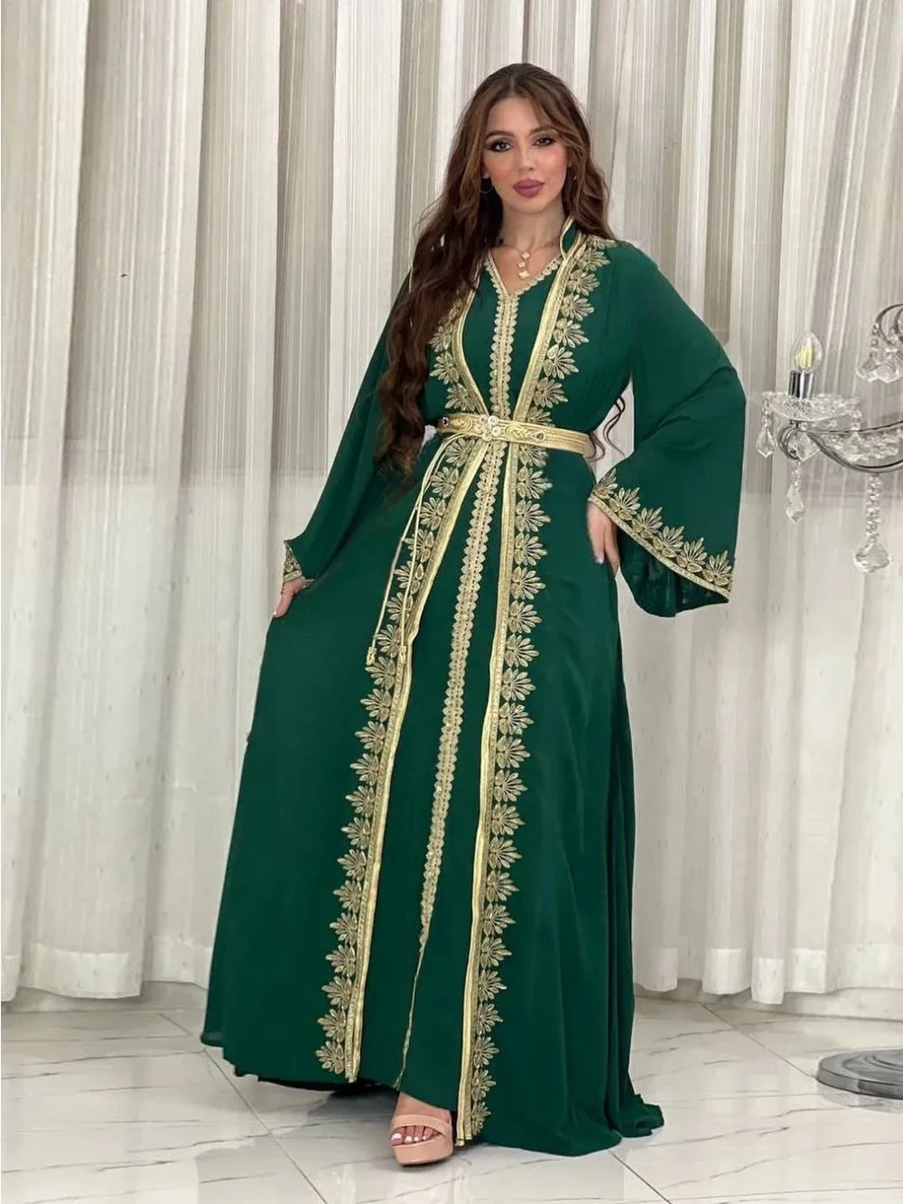 Eid Muslim Women Party Dresses Jalabiya 2 Piece Set Embroidery Arab Long Robe Ramadan Morocco Dubai Abayas Islam Vestidos Kaftan