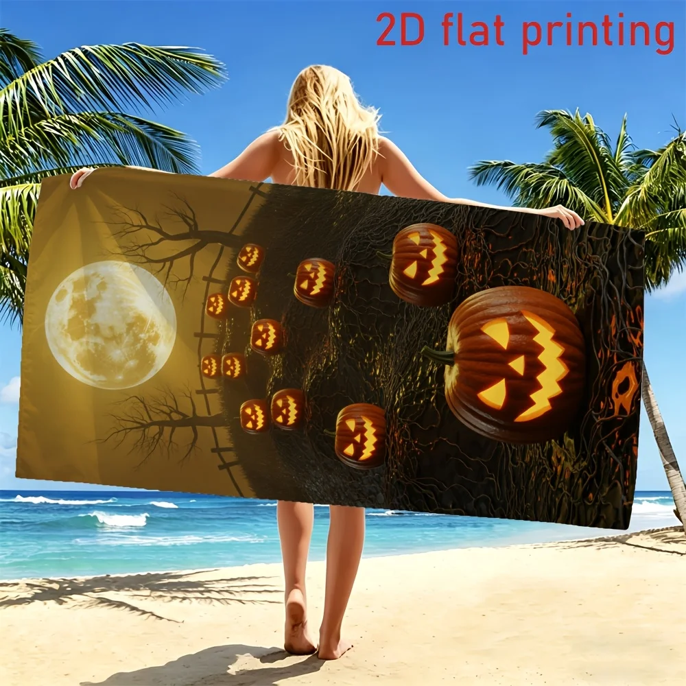 Ghost Holding Umbrella Yellow Flower Rainy Scene Print Beach Towel Soft Microfiber Quick Dry Lightweight Sand Free Blanket