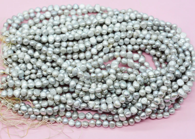 Wholesale 18PCS 6MM high quality natural gray seawater baroque pearl loose beads 15