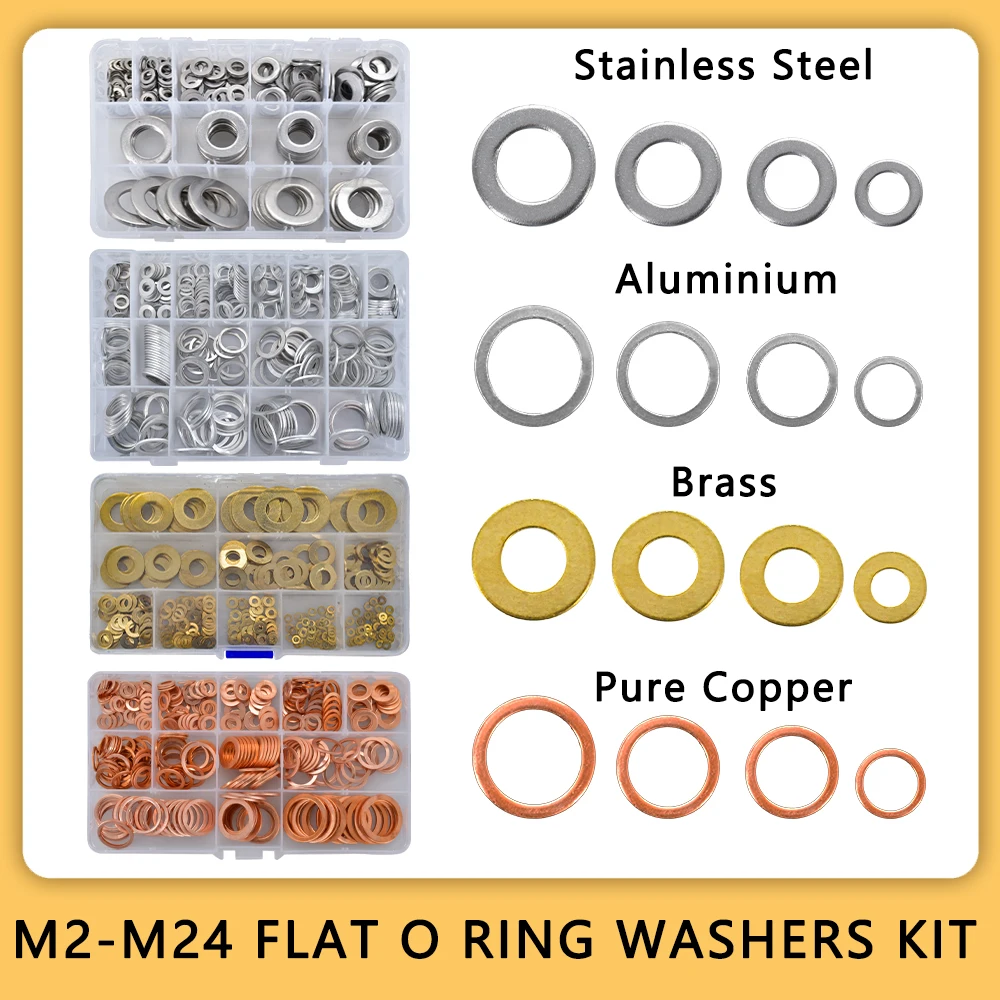 M2 M3 M4 M5 M6 M8 M10 M12 M14 M16 M18 M20 M22 M24 Messing Kupfer Edelstahl Aluminium Flache Unterlegscheiben Dichtungen Abstandshalter Kit