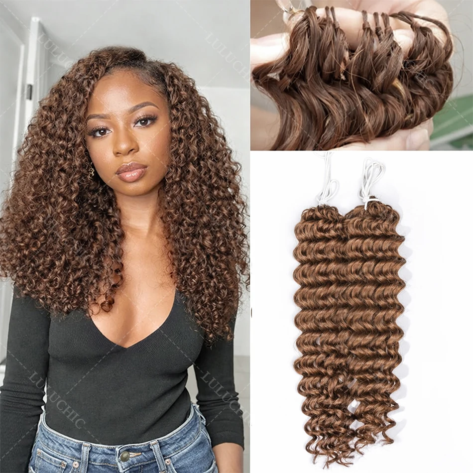 

Шоколадно-коричневые волосы Deep Wave для плетения крючком, без узлов, предварительно разделенные, бирманские кудрявые волосы, 100% натуральные человеческие волосы для плетения кос.