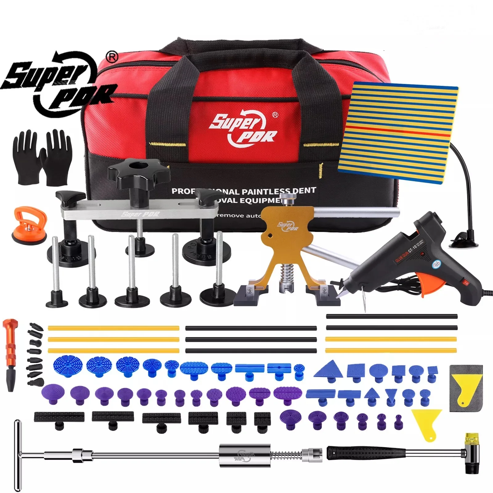 Super PDR Car Dent Repair Paintless Kit Dent Puller T-bar Puller for Repair Work of Big Dents Creases and Hail Damage Tool Kits