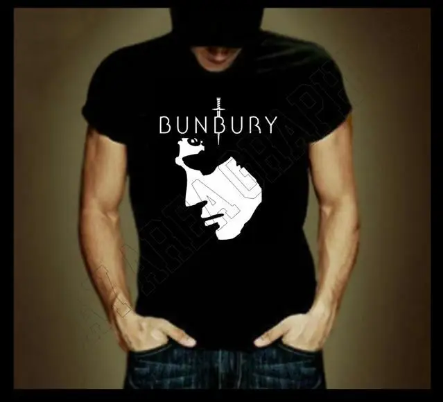 BUNBURY-camiseta negra, 100% algodón, diseño frontal blanco, vinilo HT