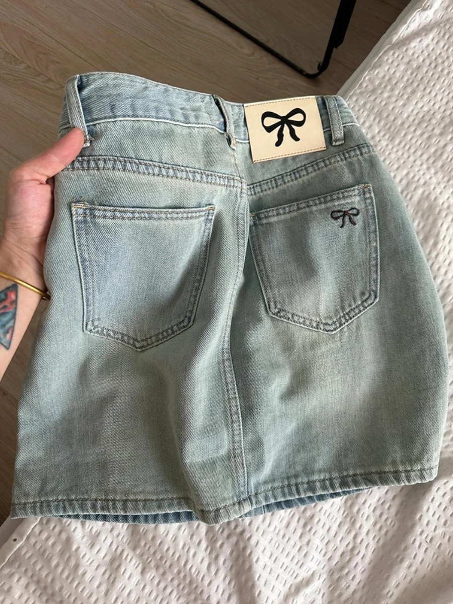 

Ретро-юбка из денима с вышивкой в американском стиле, женская летняя приталенная юбка А-силуэта, повседневная, из смесового хлопка