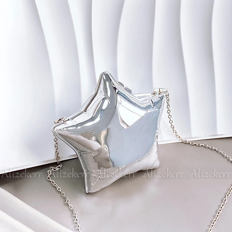 Silver Star Shaped Acrylic Evening Bags Women Boutique Novelty Five-angled Star Clutch Purses And Handbags Bridal Wedding Party