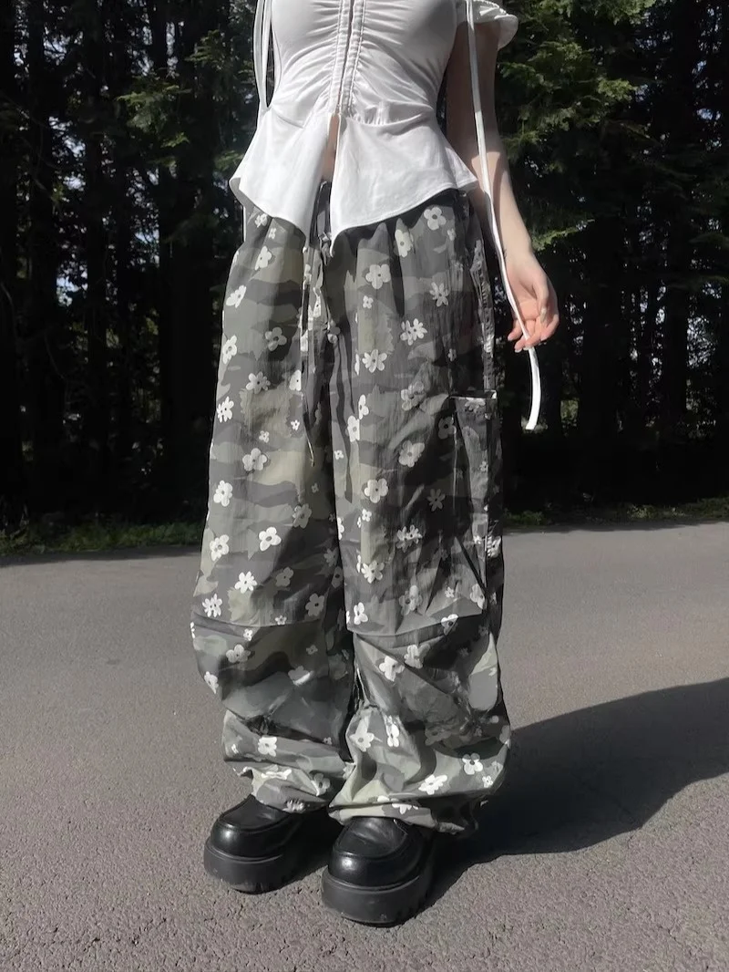 トレンディな花柄ワークウェアパンツ ハイウエスト ストレートレッグ カジュアルパンツ 韓国風 通勤 ファッション ロングパンツ 夏 SEI