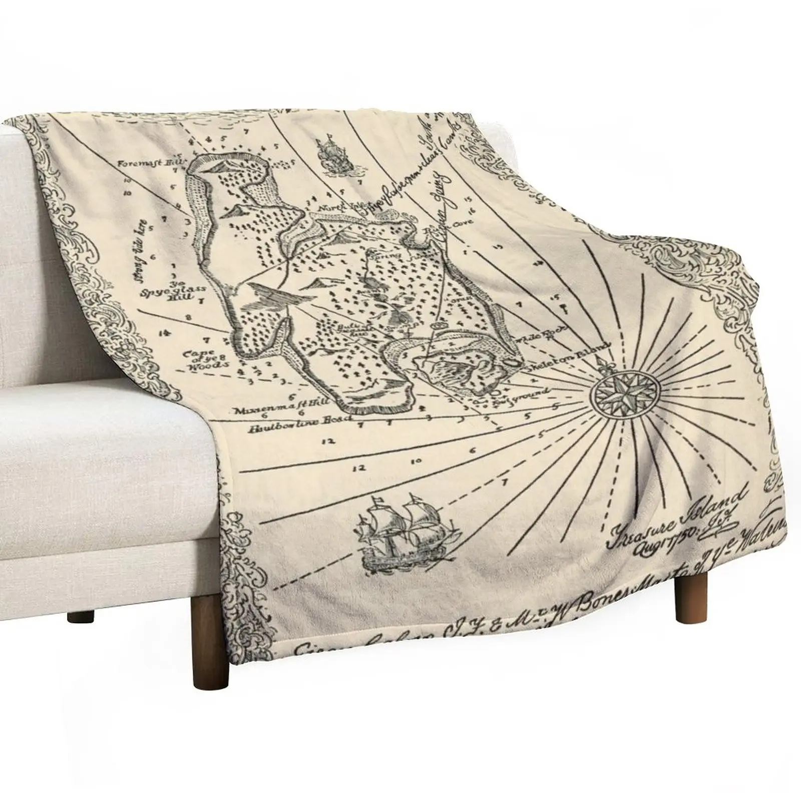 

Vintage Treasure Island Pirate Map (1915) Throw Blanket Decorative Throw Blanket Luxury Blanket