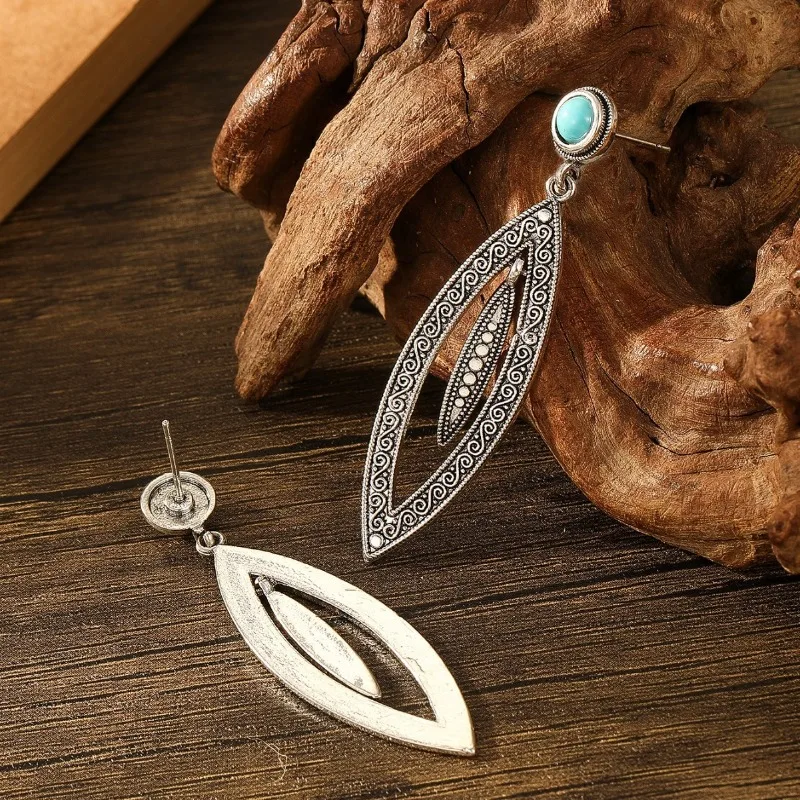 أقراط نسائية طويلة مجوفة من خرز الأرز على الطراز العرقي أقراط بوهيمية متغيرة الألوان تدريجياً للنساء