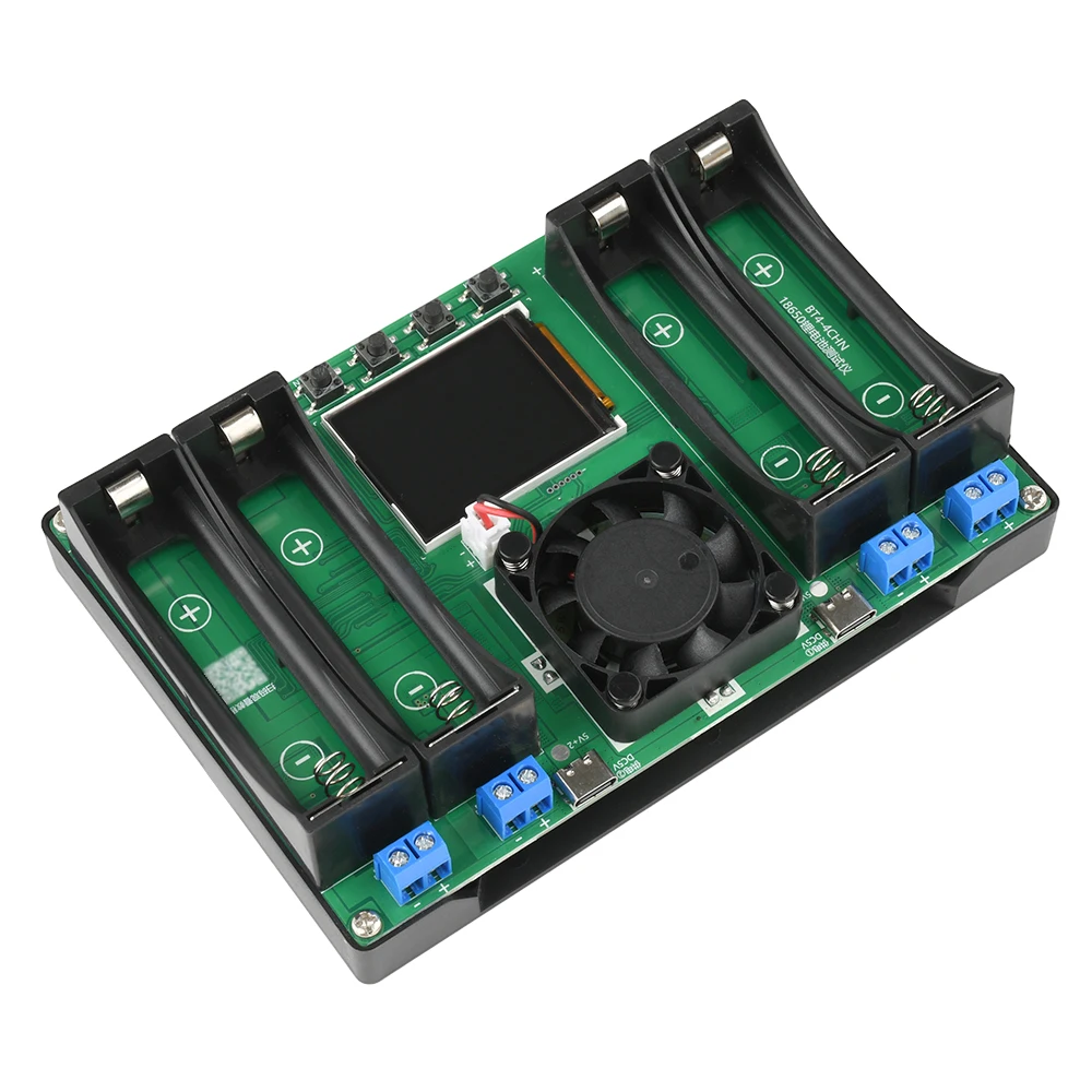 4-Channel 18650 Battery Capacity IR Tester 1A Auto Charge/Discharge 1-9 Cycles Type-C Dual Port with Fan for Flat Top Cells Fast Shipping