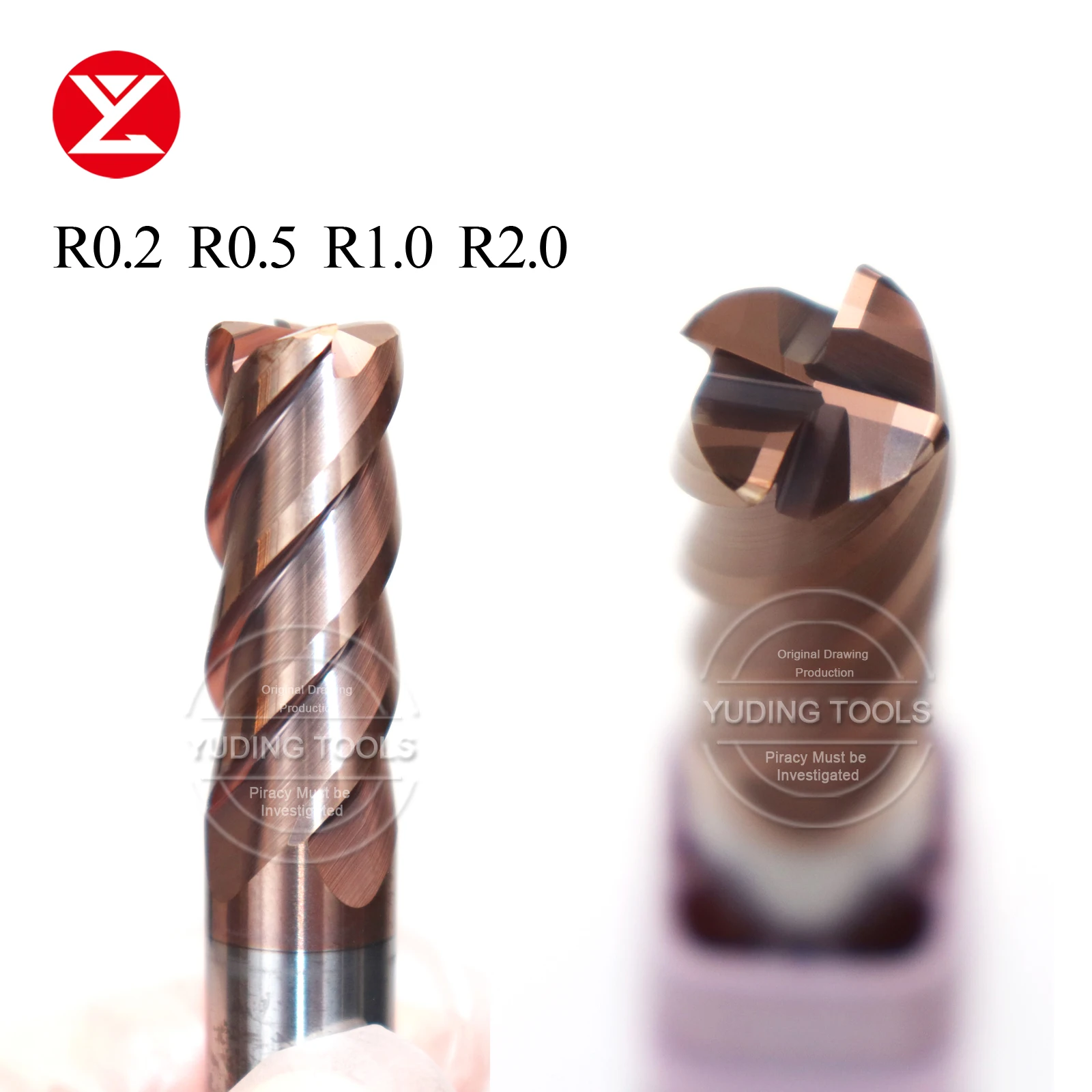 CNC HRC63 4F Bull Nose Solid Carbide Endmill With Radio Corner For Steel Alloy Steel Stainless Steel Hardened steel Cast Iron