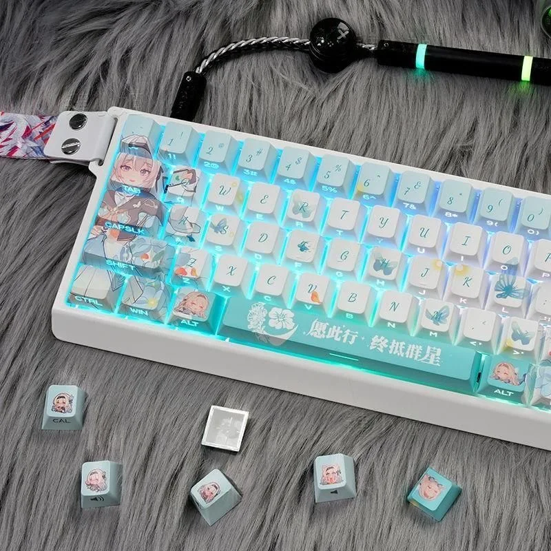 Anime Firefly Keycaps Translucent 130 Keys PBT Keycaps Chreey Keycaps Side Print Key Cap Dye-sub Mechanical Keyboard Caps