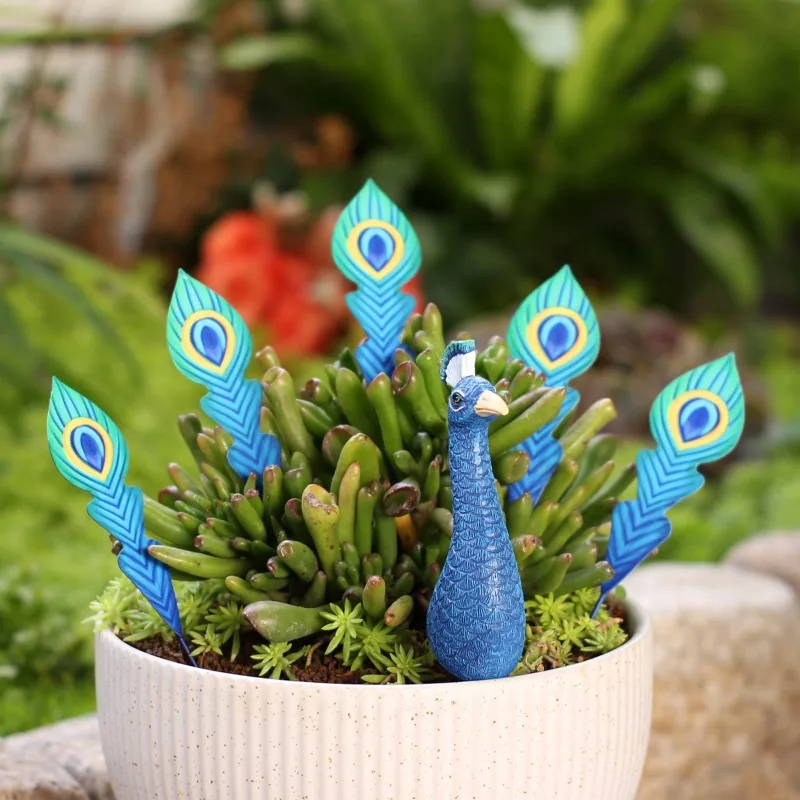 Creative Resin Peacock Garden Plug Waterproof Peacock Feather Ornament DIY Succulent Flower Pot Yard Decoration