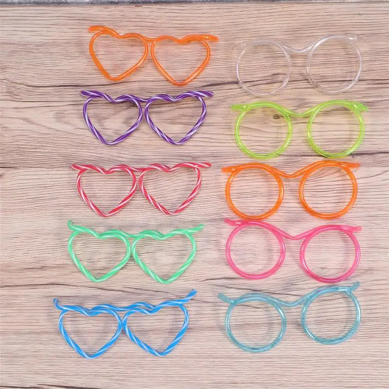 20Pcs Eyeglasses Straw Heart Shaped Straws Novelty Eye Glasses Glass Pipette Modeling Eye Glasses Drinking Straw Party Supplies