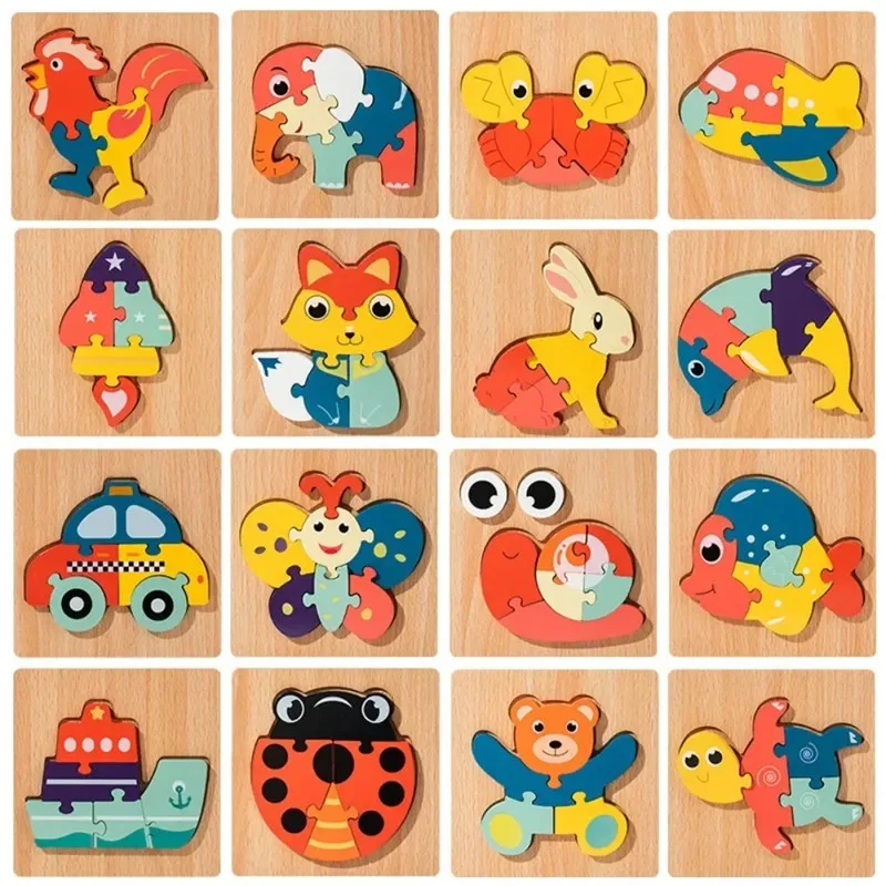 Children Toys 3D Animals Wooden Puzzles Montessori Baby Early Education Animal Traffic Shape Learning Puzzle Clever GameToy