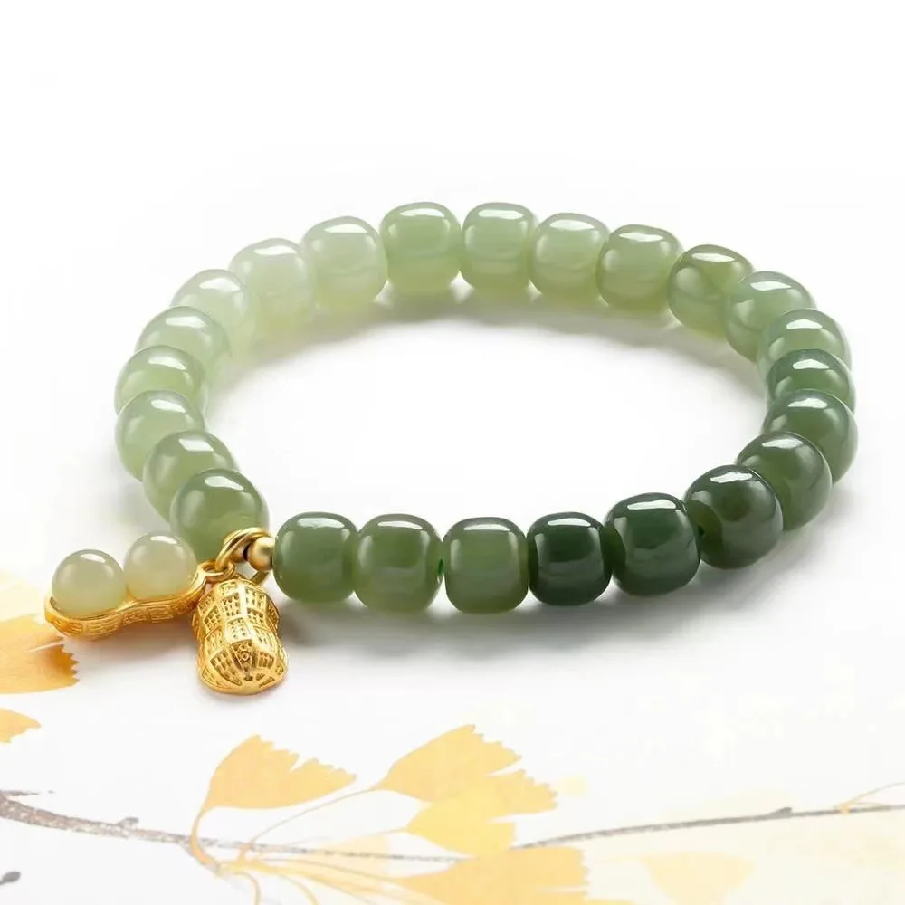 Natural Hetian Jade Buckle Bracelet Amulet Transfer Beads Bracelet for Women Girls Girlfriends Jewelry Blessing Gifts