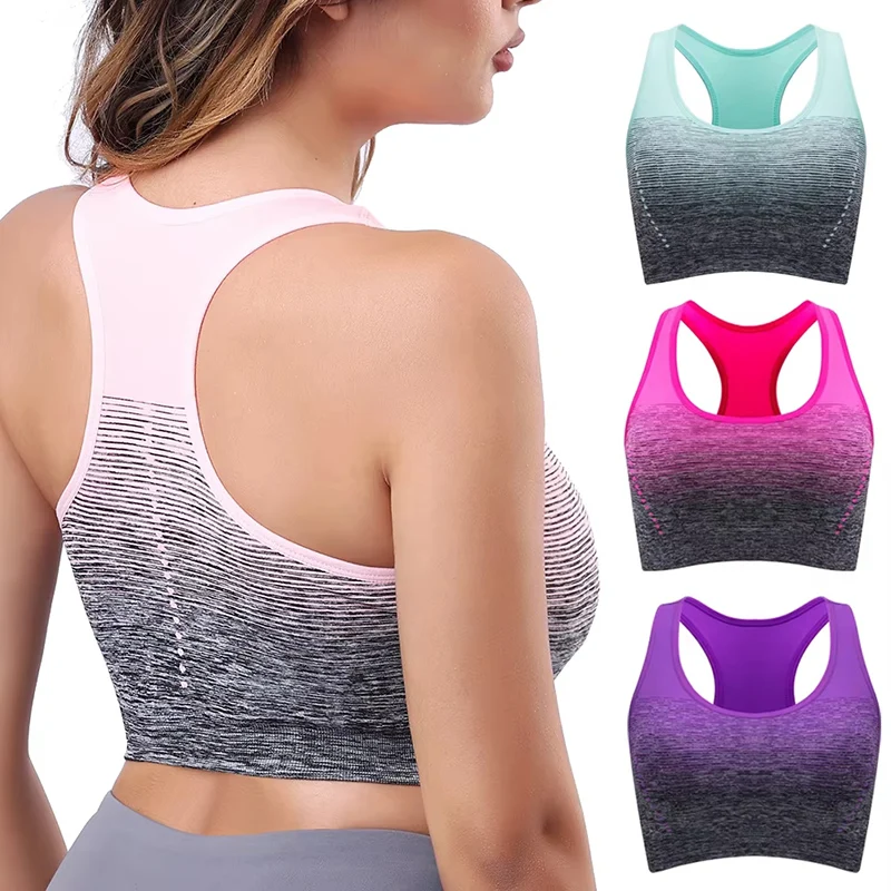CZGUKE Sports Bra High Stretch Breathable Top Fitness Women Padded for Running Yoga Gym Seamless Crop Bra Gradient Sport Bra