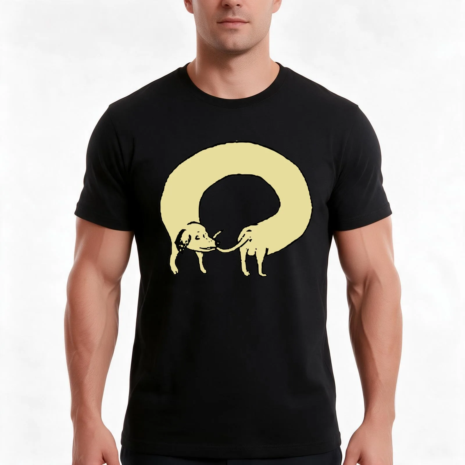 Yellow Donut Doggo T-Shirt, Summer Casual Cotton Tee, Oversized Streetwear Tops, Vintage Graphic Print, Loose Fit Short Sleeve