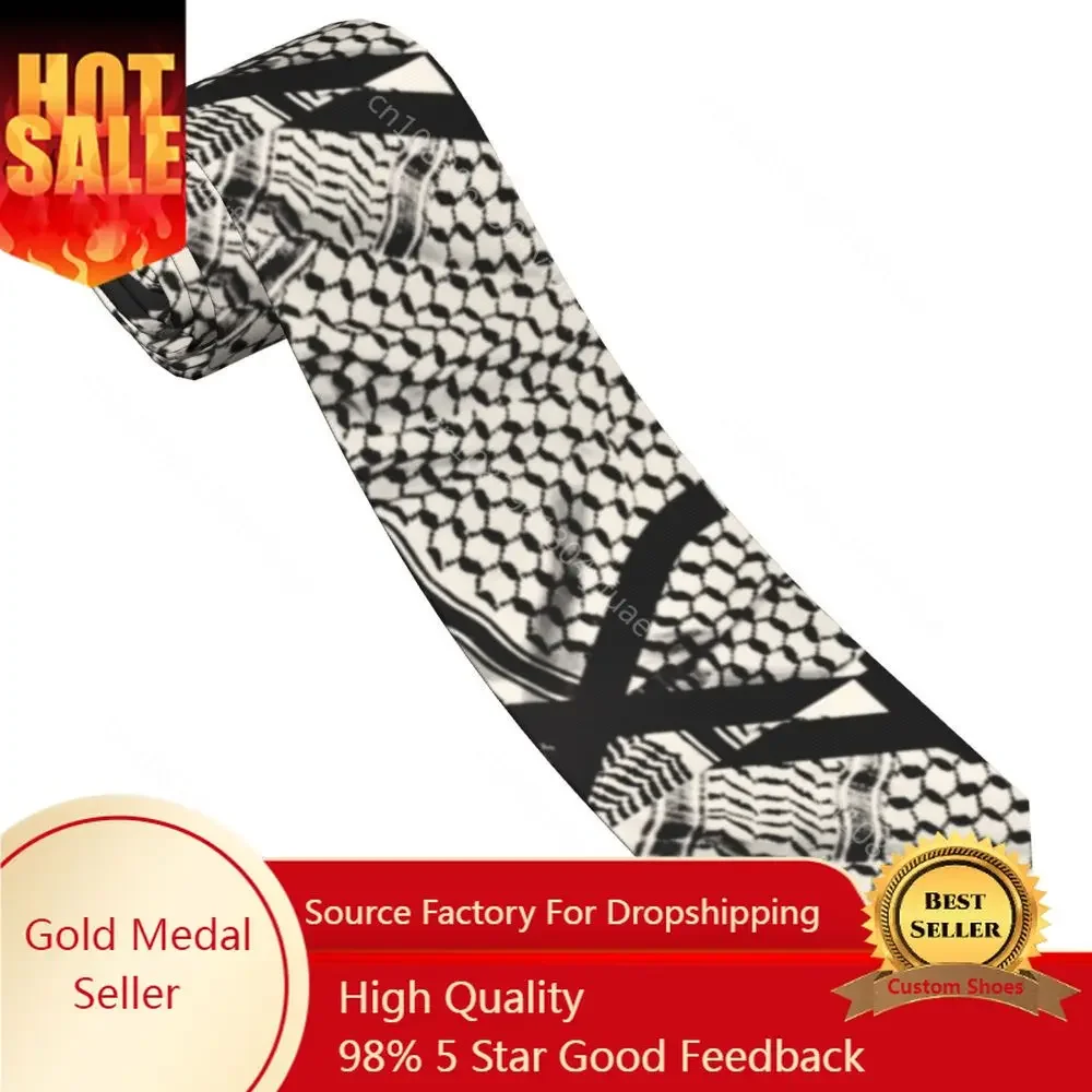 

Kufiya Palestine Men Neckties Fashion Polyester 8 cm Wide Palestinian Gaza Arabic Neck Tie for Men Daily Wear Gift