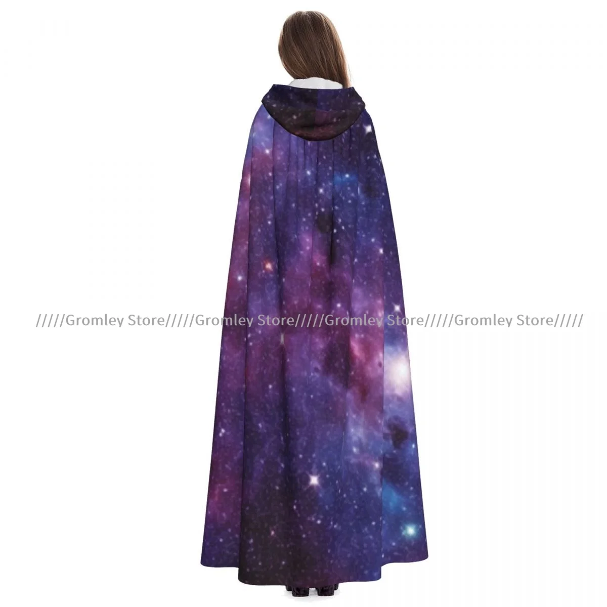 Medieval Halloween Cosplay Cloak Hooded Coat Abstract Space Background Cape Coat Long Trench Costume Wizard Cloak