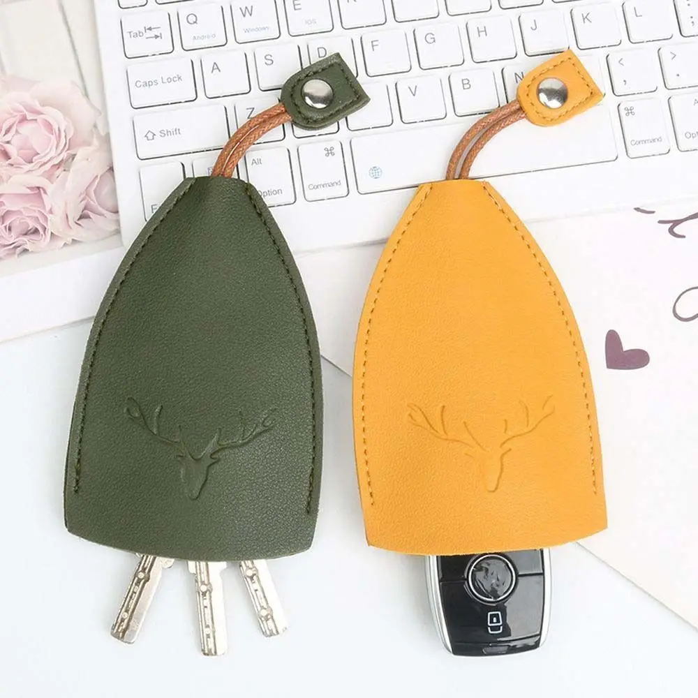 Animals PU Leather Key Bag Deer Antler Door Key Case Keychain Pouch Housekeepers Key Holder Key Wallets Pull Type Key Bag