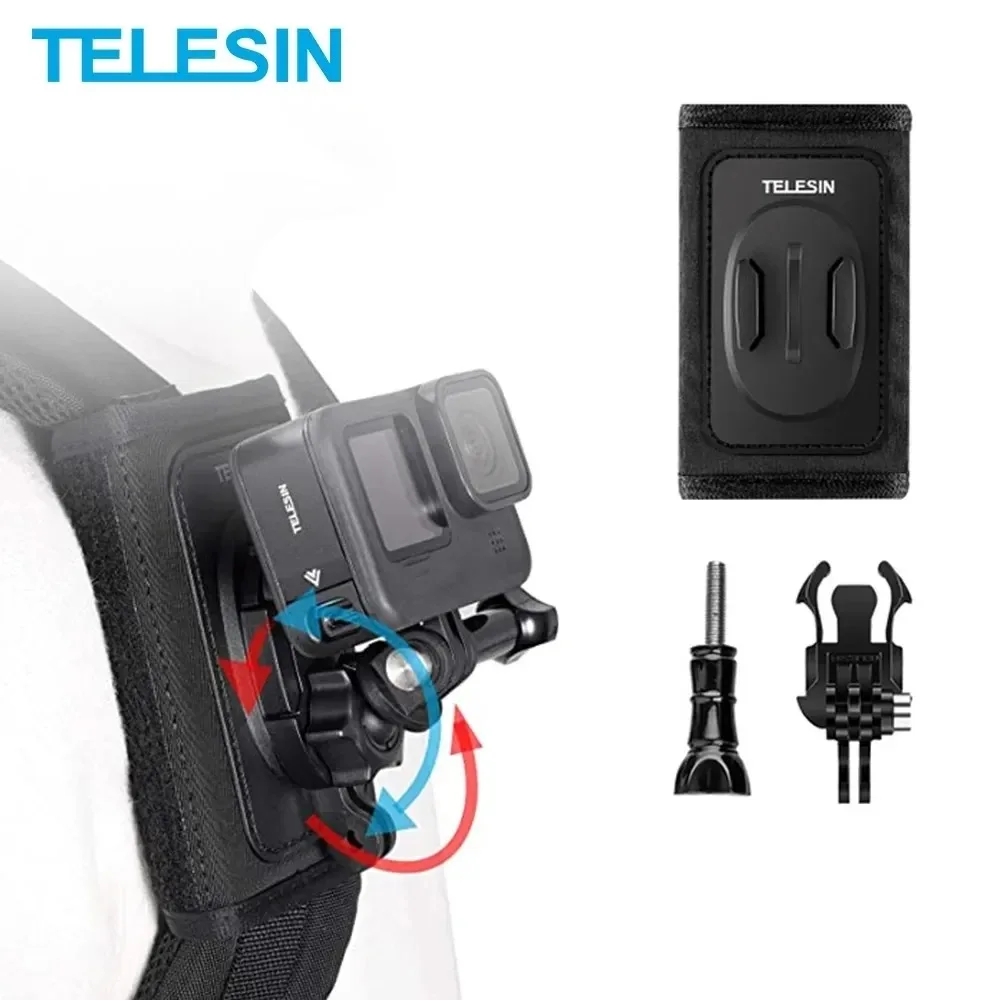 

TELESIN 360° Rotation Backpack Strap Mount for GoPro Hero 12 11 10 9 8 7 6 5 4 Insta360 SJCAM EKEN DJI Osmo Action Accessories