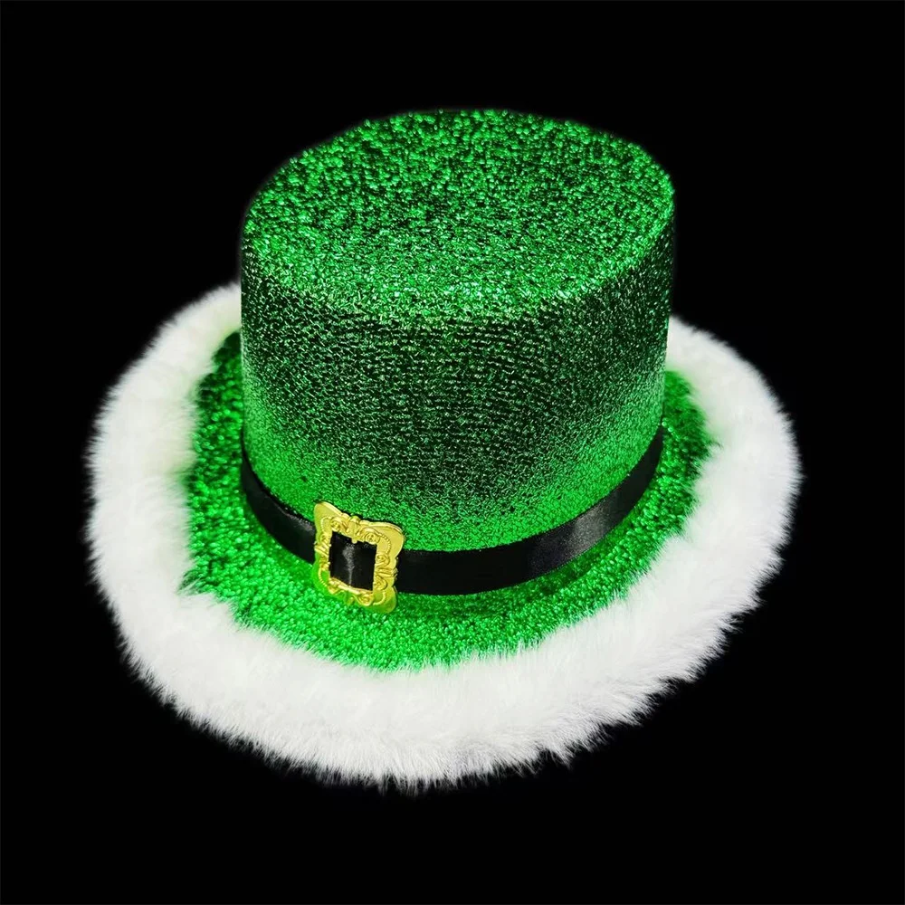 Santa Claus Cap  New Year Costume Cap Shiny Glitter Hat High-Quality Plush White Brim Hat For Holiday Photos Office Event