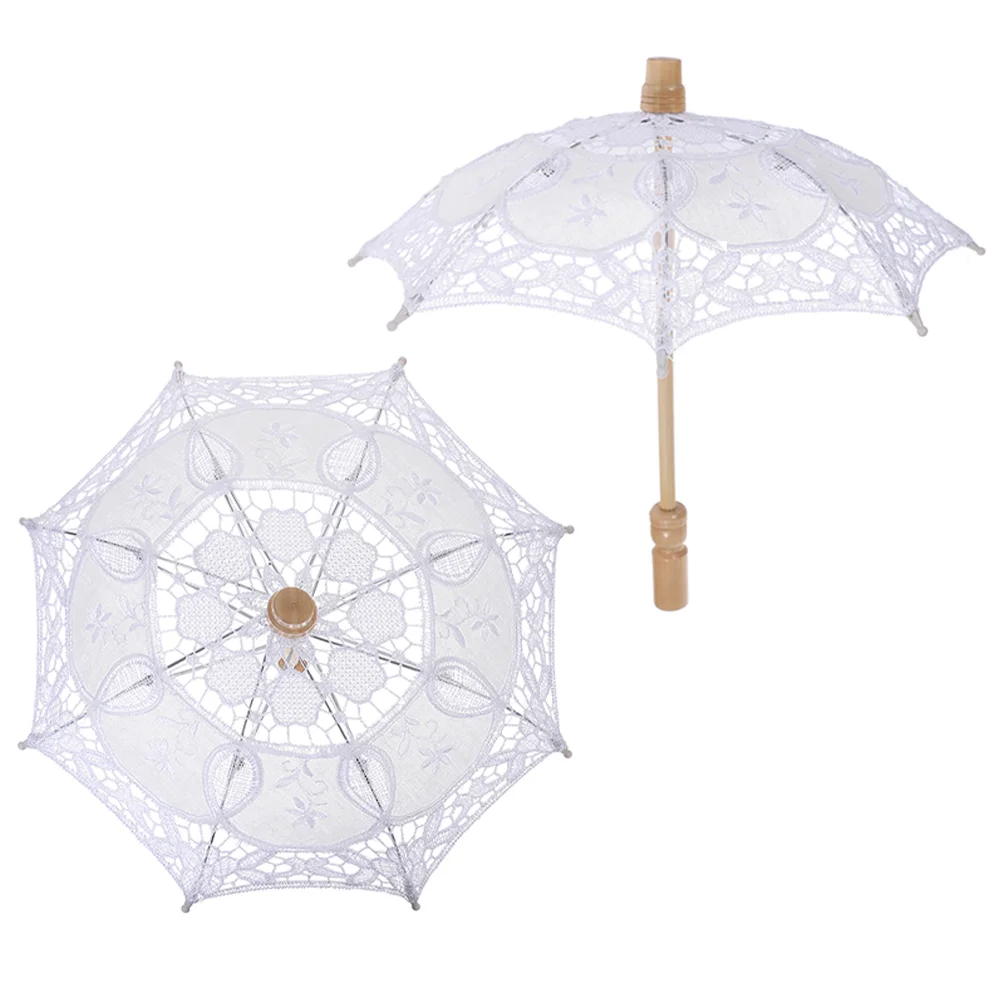 2 Pcs Lace Parasol Prop Umbrella Vintage Ornaments Accessories White Miss Wedding Decorative