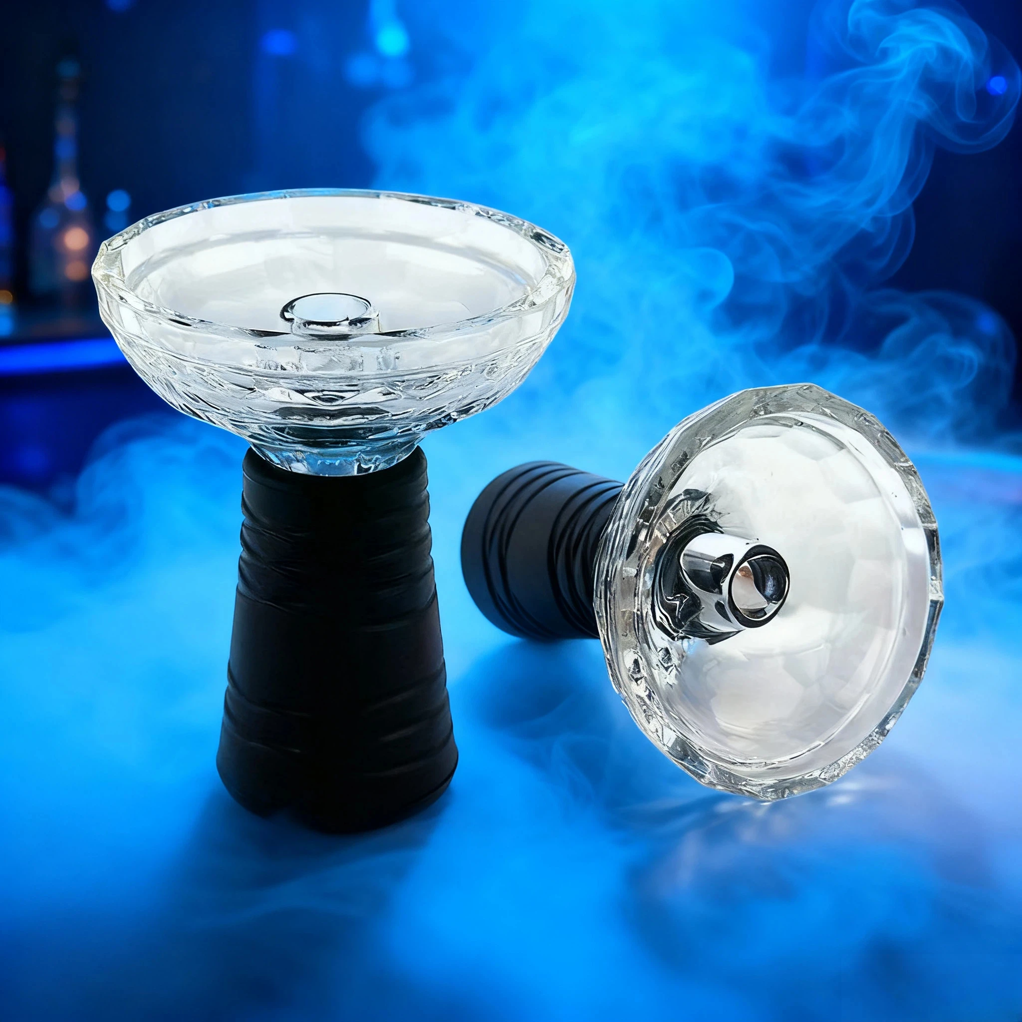 Bol à narguilé en verre cristal de qualité supérieure avec base en silicone antidérapante - Porte-tabac transparent résistant à la chaleur pour chicha narguilé shisha