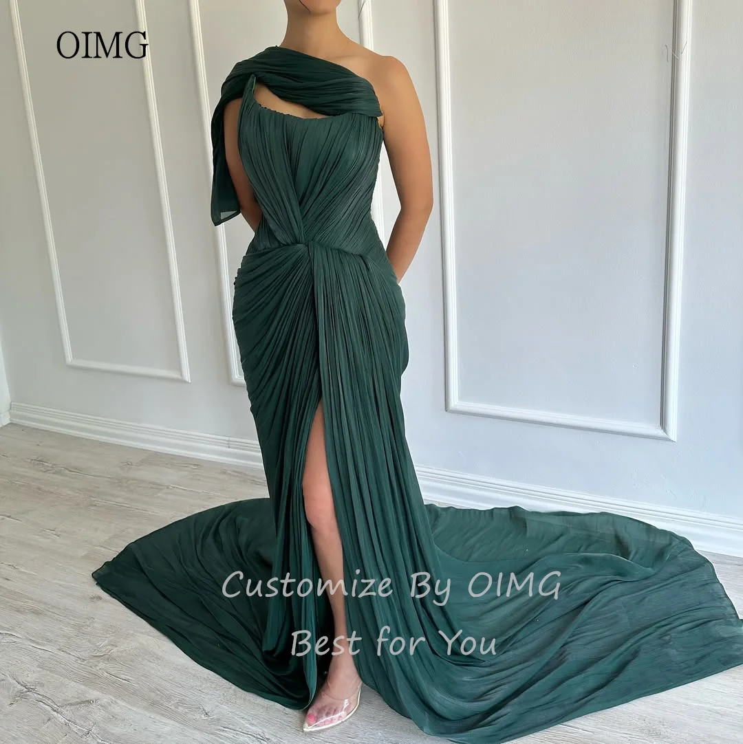 OIMG Modern Green Strapless Mermaid Prom Gowns Sleeveless Pleated Party Gown Side Slit Long Evening Dress 2025 Customized - Image 2