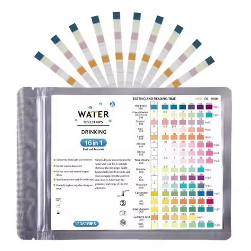 ABZL 120Pcs 16In1 Aquarium Test Strips Includes Test Tube+ Dropper Freshwater PH Water Quality Kit