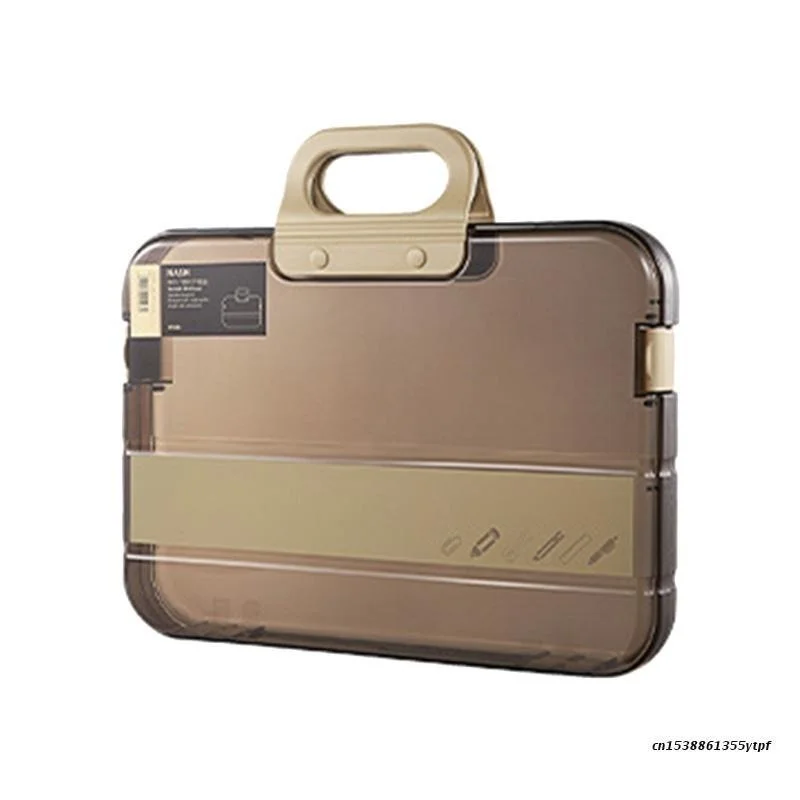 Portable File Box Plastic Transparent Pencil Case A4 Folder with Lock Handle Documents Bag Stationery Storage Case