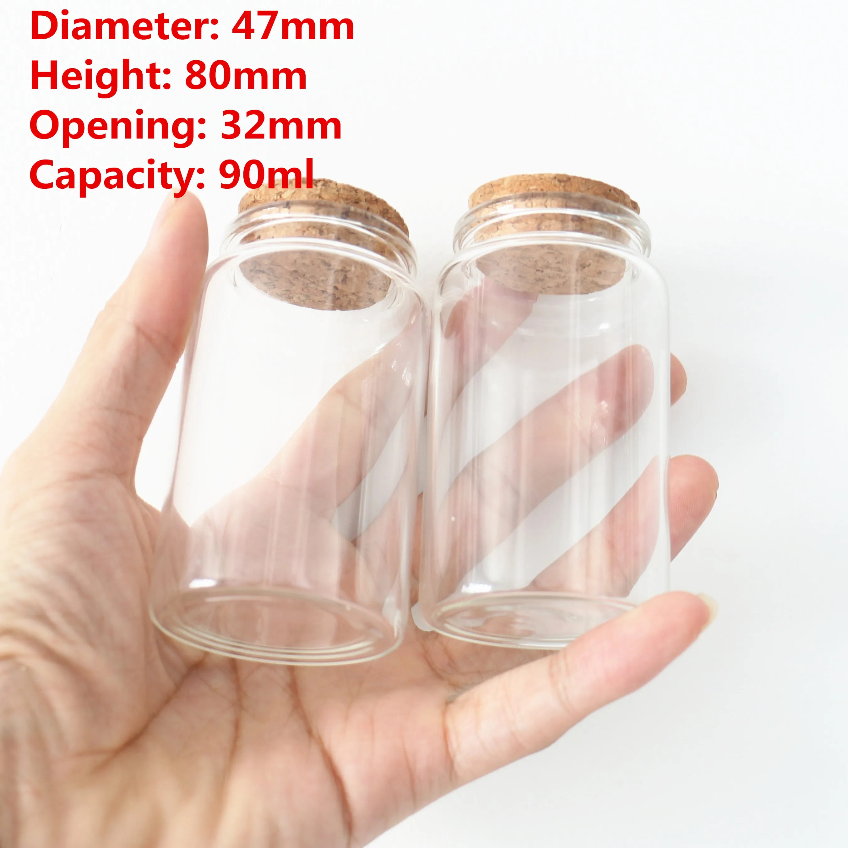 6PCS/ 33*47*70mm 90ml Glass Bottles With Cork Stopper Empty Spice Glass Vials Jars Sub-Bottle Drift Bottle Glass Jars