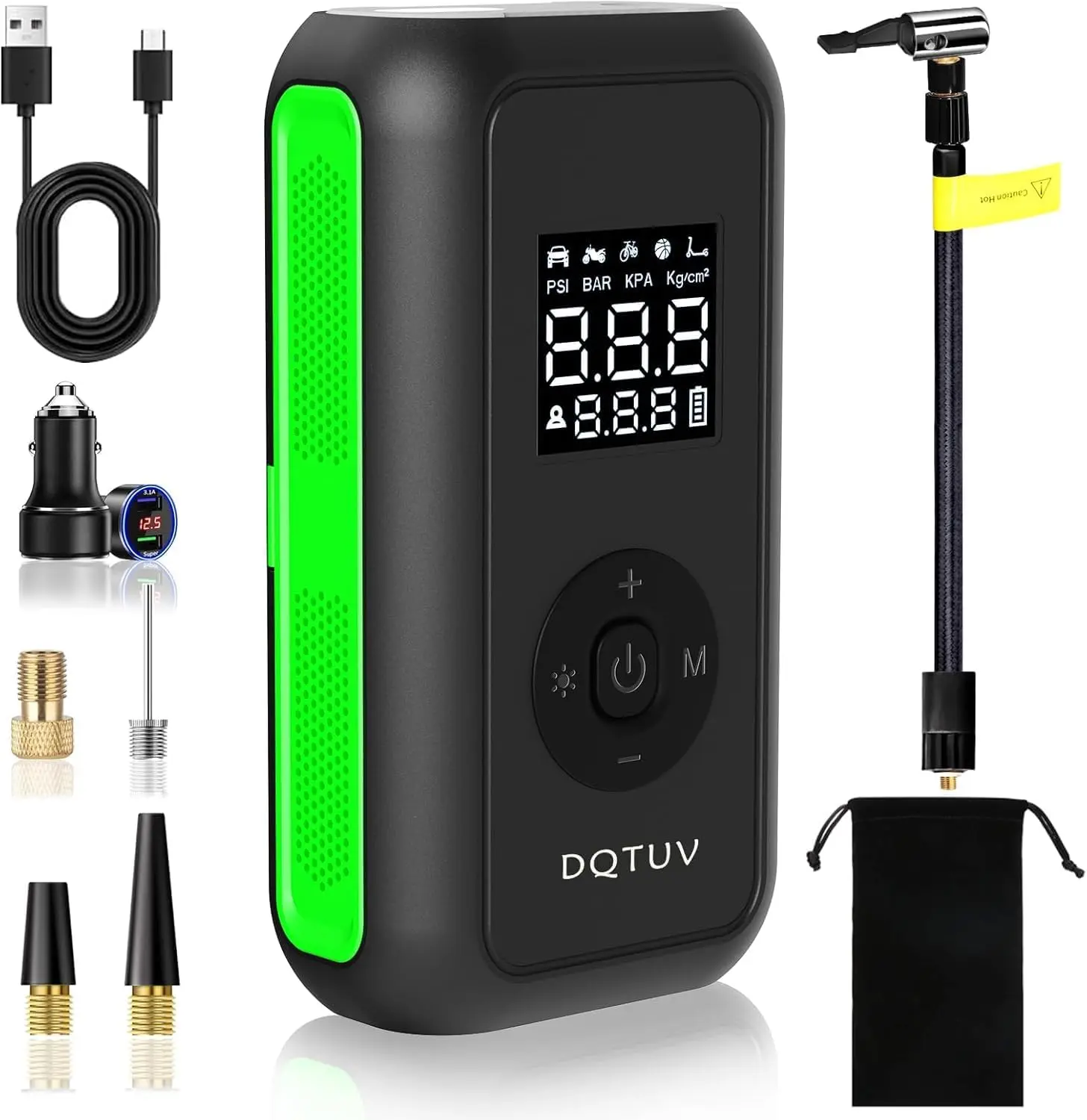 

Portable Tire Inflator 150PSI, Rechargeable Air Pump with LED Light & Pressure Gauge