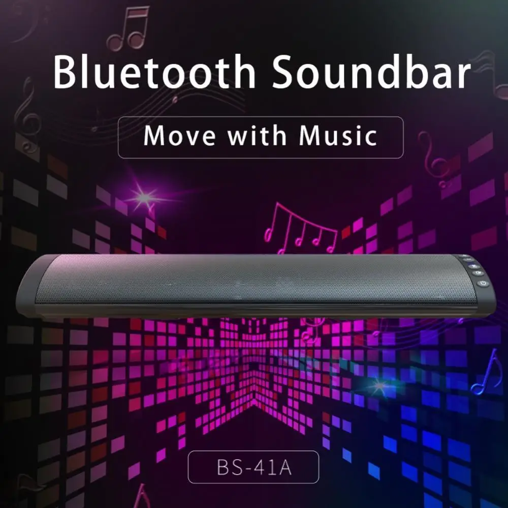 BS-41A Wall Mounted Bluetooth Speaker Multifunctional TV Bar Speaker Portable Wireless Subwoofer Home Theater Sound System TF FM