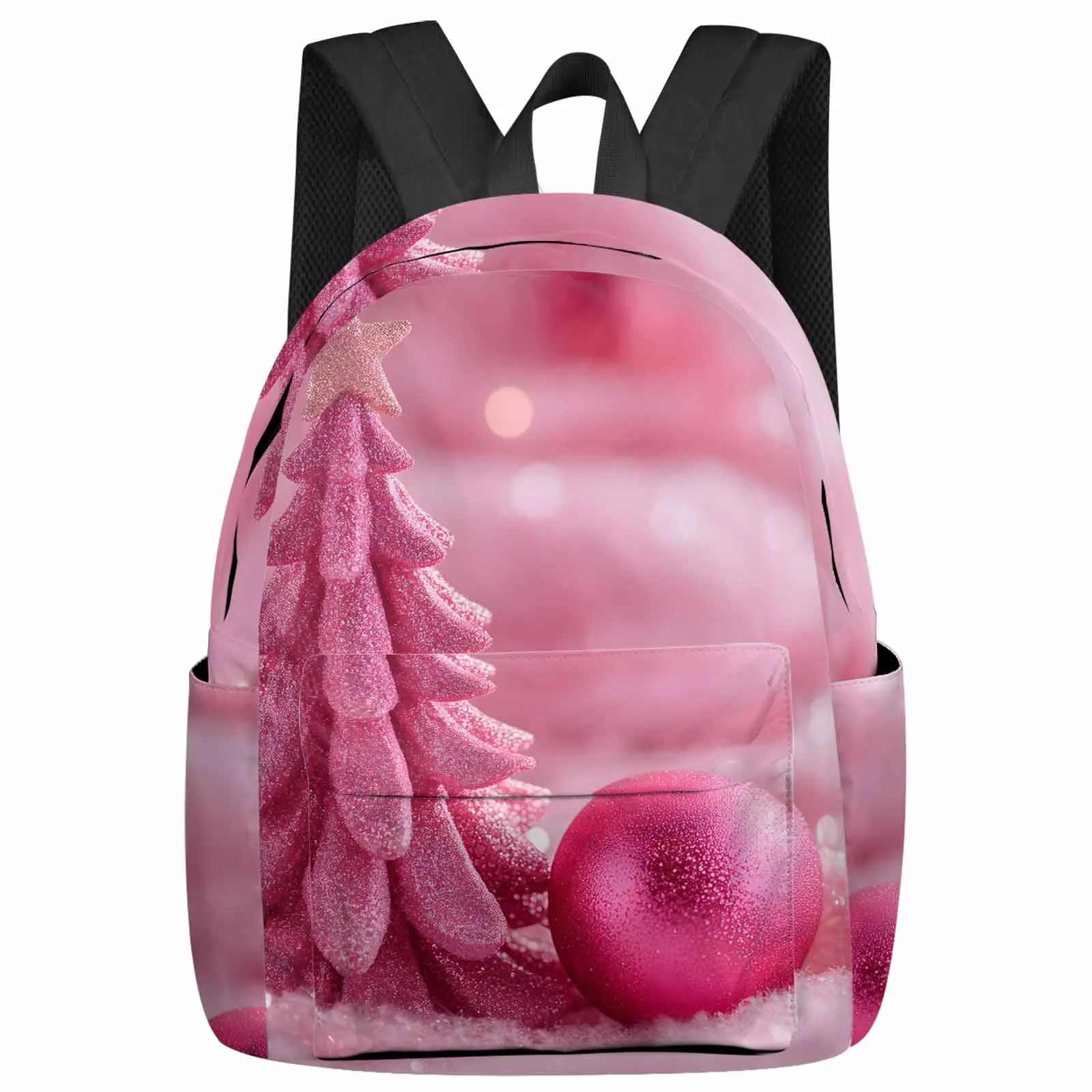 Winter Pink Christmas Tree Backpack Teenagers Student School Bags Laptop Custom Backpack for Men Women Travel Bag