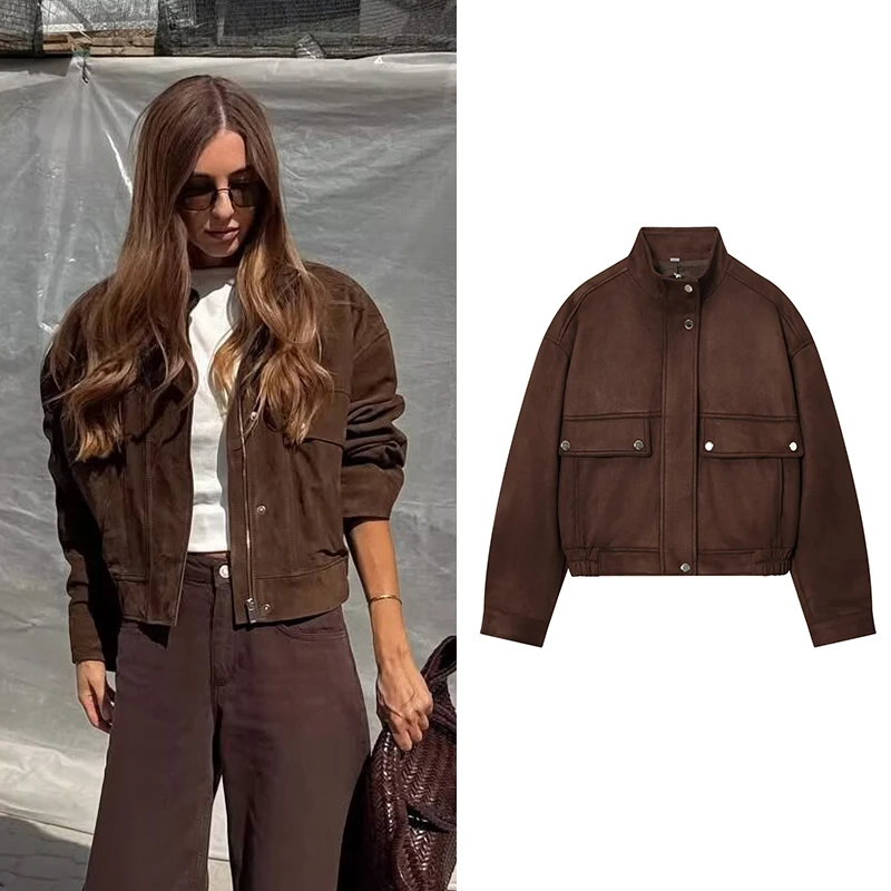 

Женские короткие куртки-бомберы, пальто, осень-зима, украшение с карманами, воротник-стойка, пальто с длинными рукавами, женская верхняя одежда, шикарные топы