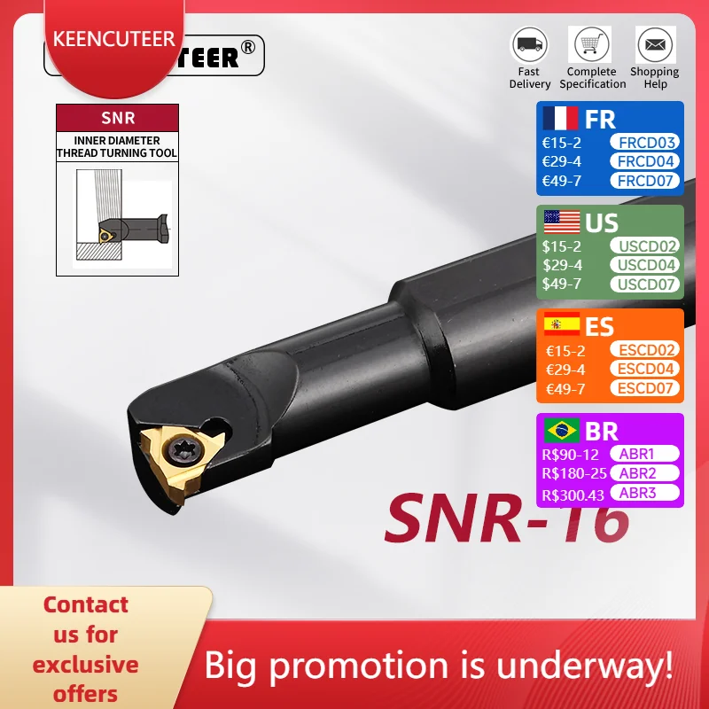 

SNR-16/A16 SNR0008K11 SNR0010K11 SNR0010M11 SNR0012M11 SNR0013M16 Internal Thread Turning Tool CNC Threading Tool Holder