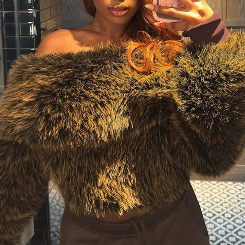 وصل حديثًا من OMSJ للسيدات 2025 بلوزة قطيفة غير متماثلة ومزاجية مكشوفة الأكتاف ورقبة منحرفة وأكمام طويلة بلوفرات مثيرة ملابس خروج #2