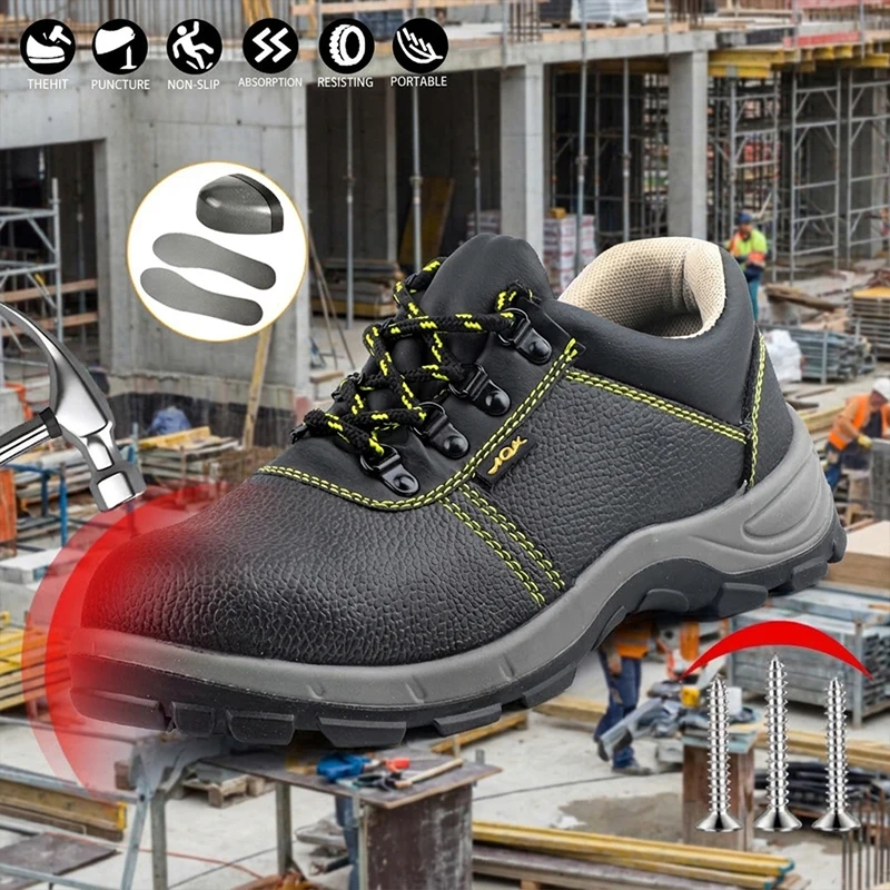 Best-selling low-top cowhide safety shoes for work, impact-resistant and puncture-resistant, suitable for gardening, woodworking