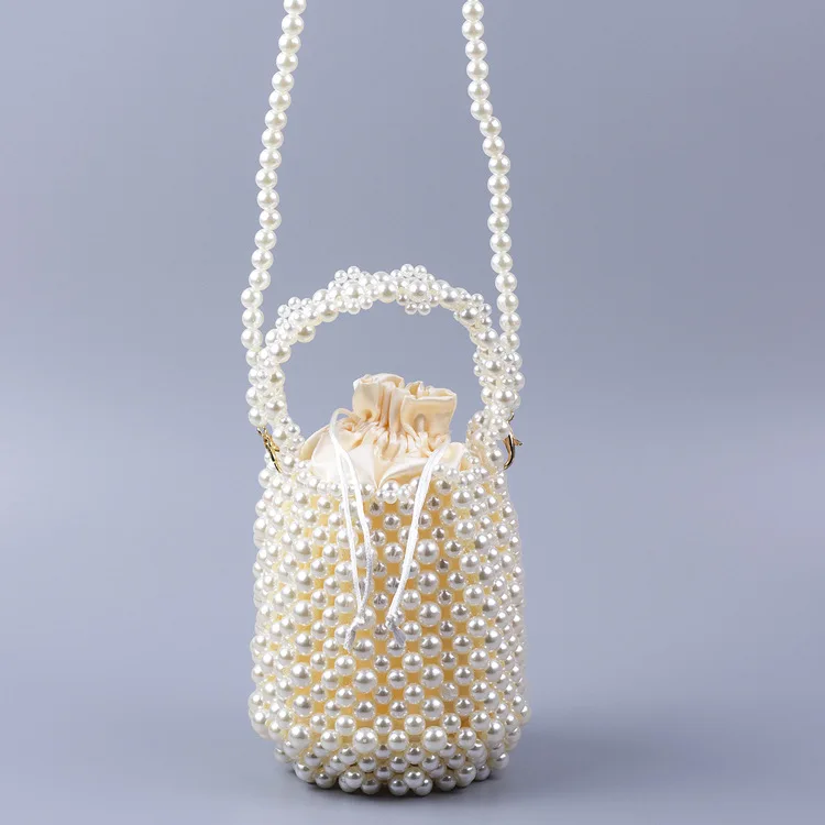 Handmade Beaded Woven Round Bracelet Bag 2022 New Color Pearl Bag Fashion Messenger Shoulder Handbag Female Designer Handbag