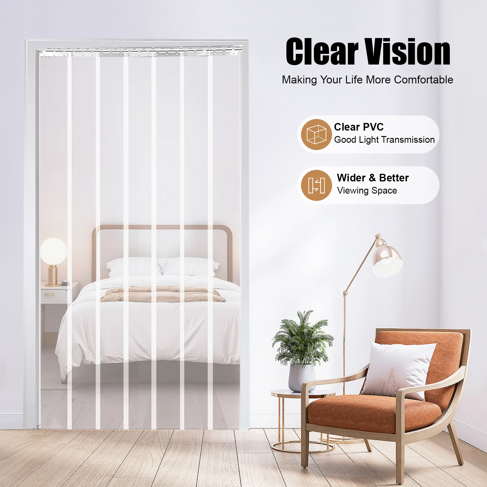 7-teiliger transparenter Streifenvorhang mit Eisenhalterung, PVC-Streifenvorhang für Lagerhallen, Fabriken, Supermärkte und Wohnhäuser – Detail 2