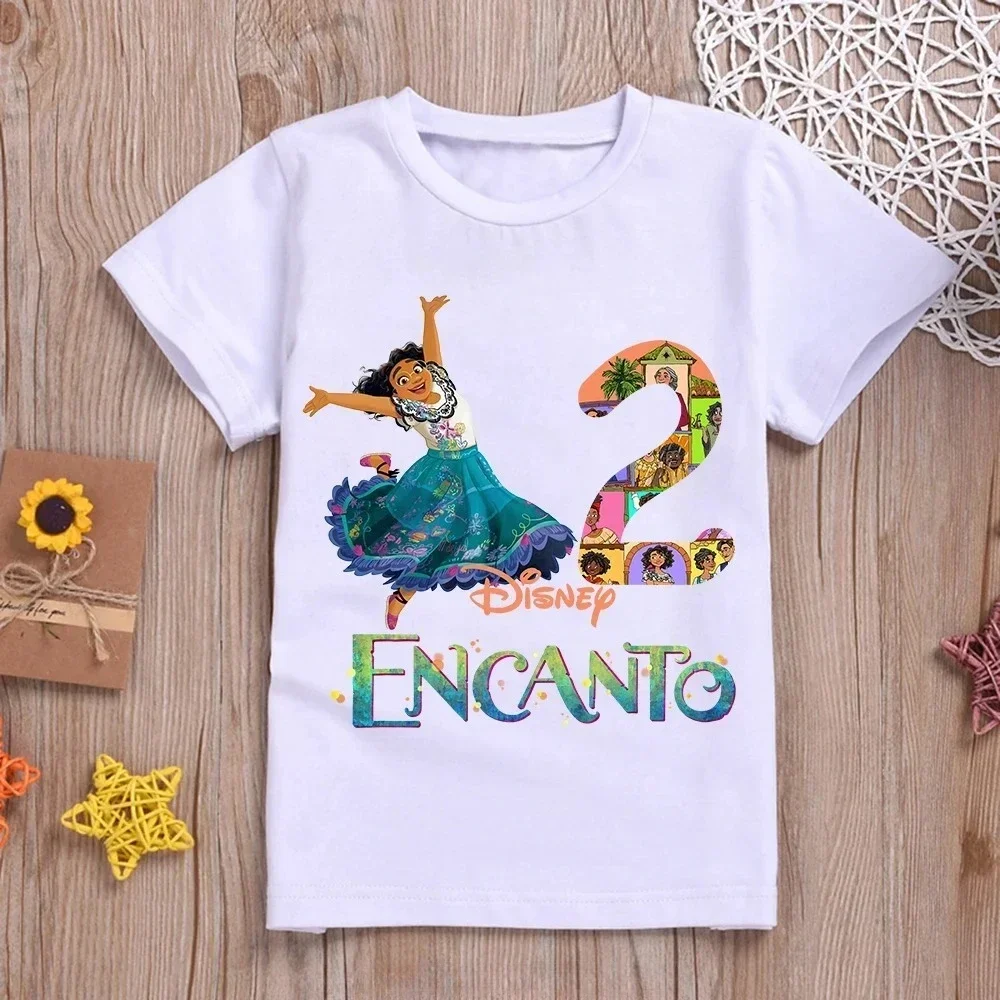 Encanto Mirabel Kids T-Shirts Disney Verjaardag Nummer 1-10 T Shirts Kinderen Cartoon Kawaii Vrijetijdskleding Anime Top Jongen Meisje Tee