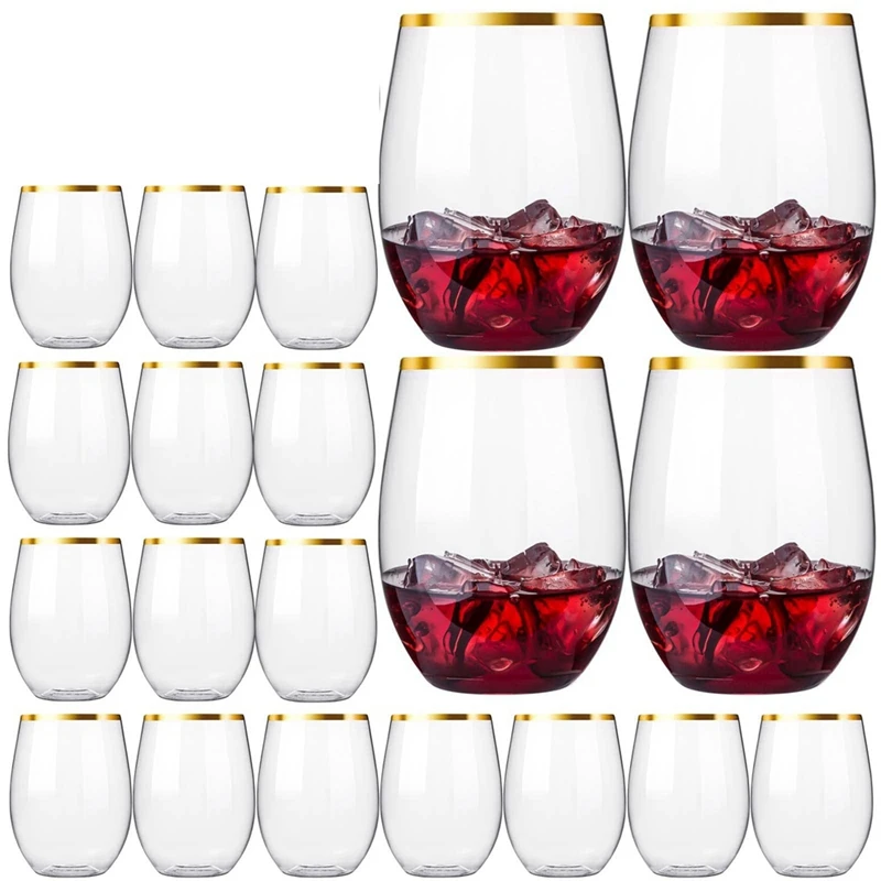 20 PCS Disposable Stemless Wine Glasses Plastic Wine Cups Whiskey Cocktail Glasses Clear Drinking Glasses For Party