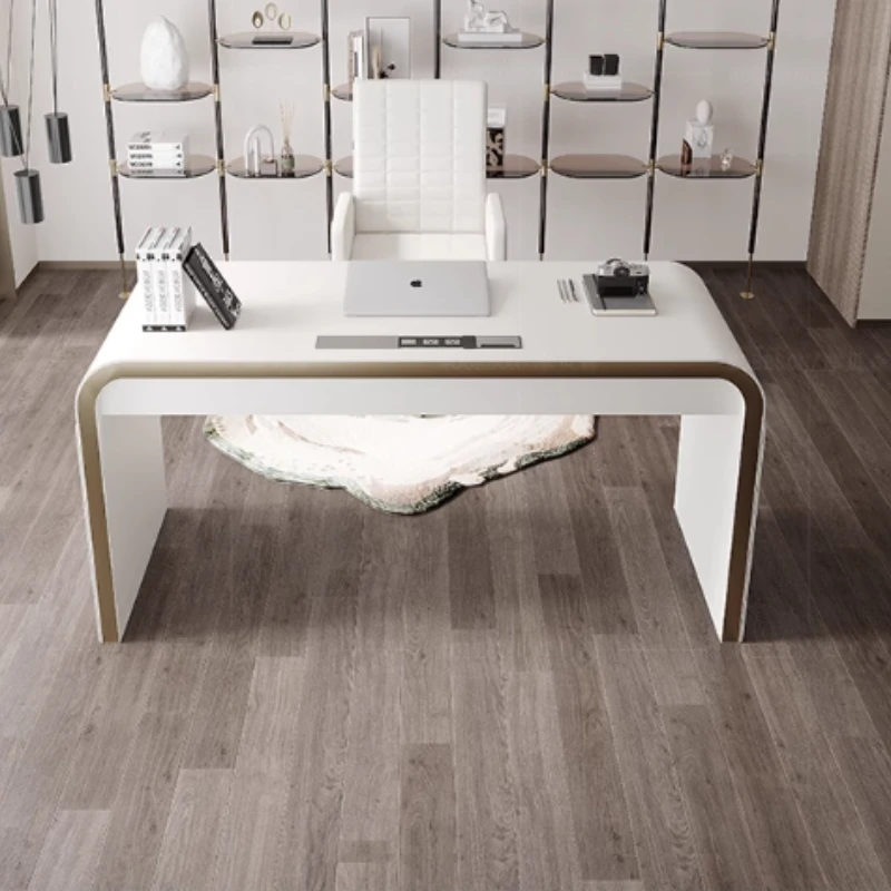 

Asthetic Working Office Desk White Socket Leather Workstation Executive Computer Table Drawers Modern Escritorio Furniture