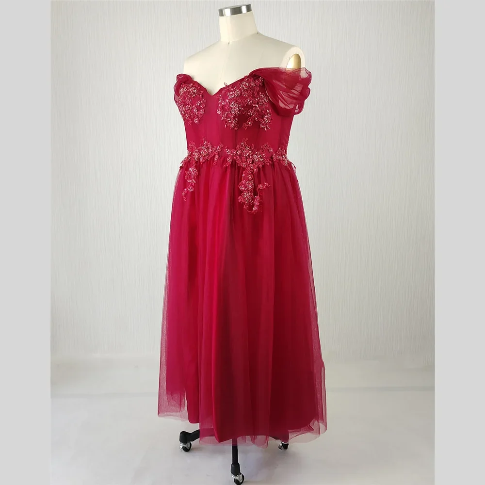 Feelingarden-Foto Real Vestido De Noite Para Mulheres, Vinho Vermelho, Apliques De Contas, Fora Do Ombro, Tornozelo-Comprimento, Vestidos Formais De Festa, Tamanho Grande