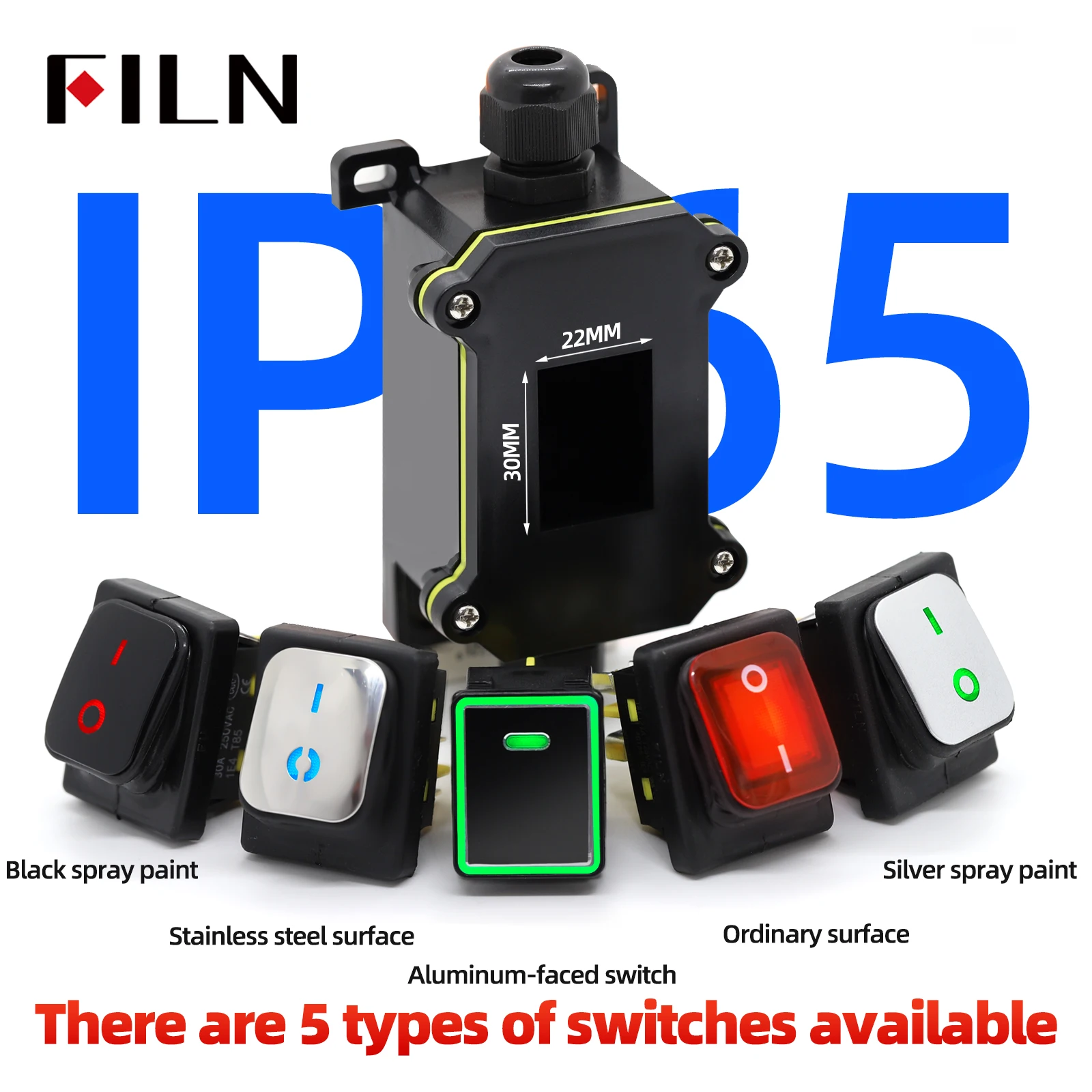 FILN 30A 12V 24V 220V Waterproof Inline Toggle Switch with LED IP65 Sealed Outdoor Box Inline Cord Rocker Switch Power