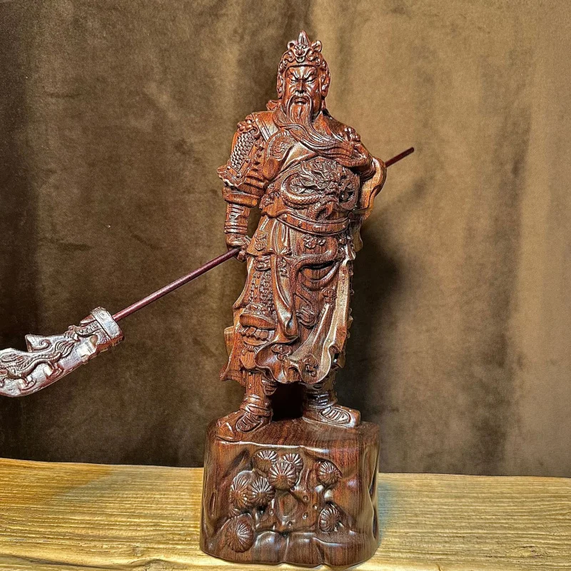 Ebony Wood Carving Horizontal Guan Gong Public Sword Martial God Statue Home Living Room Decoration Craft Office Ornament