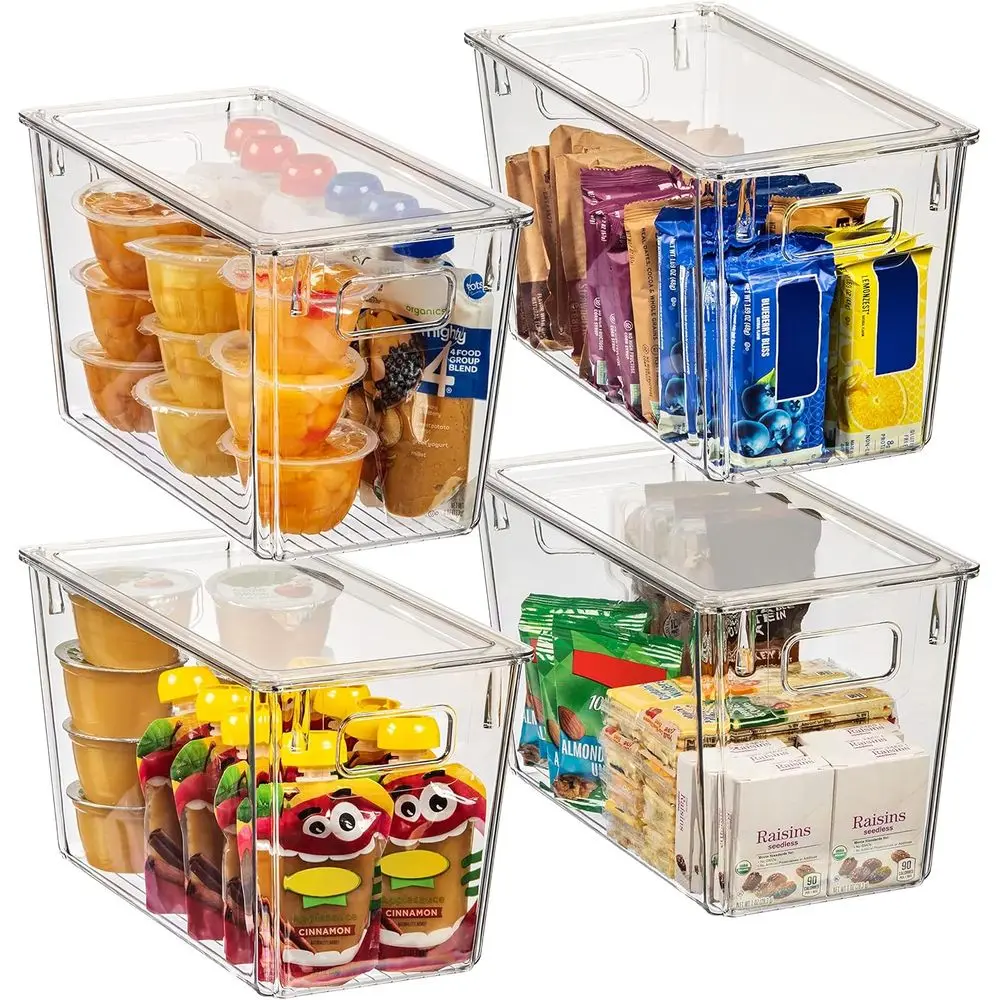 

Plastic Storage Bins with Lids – Kitchen & Pantry Organizer, 4 Pack, 12.5 x 6 x 7, 9L Capacity Each, BPA Free, Stackable