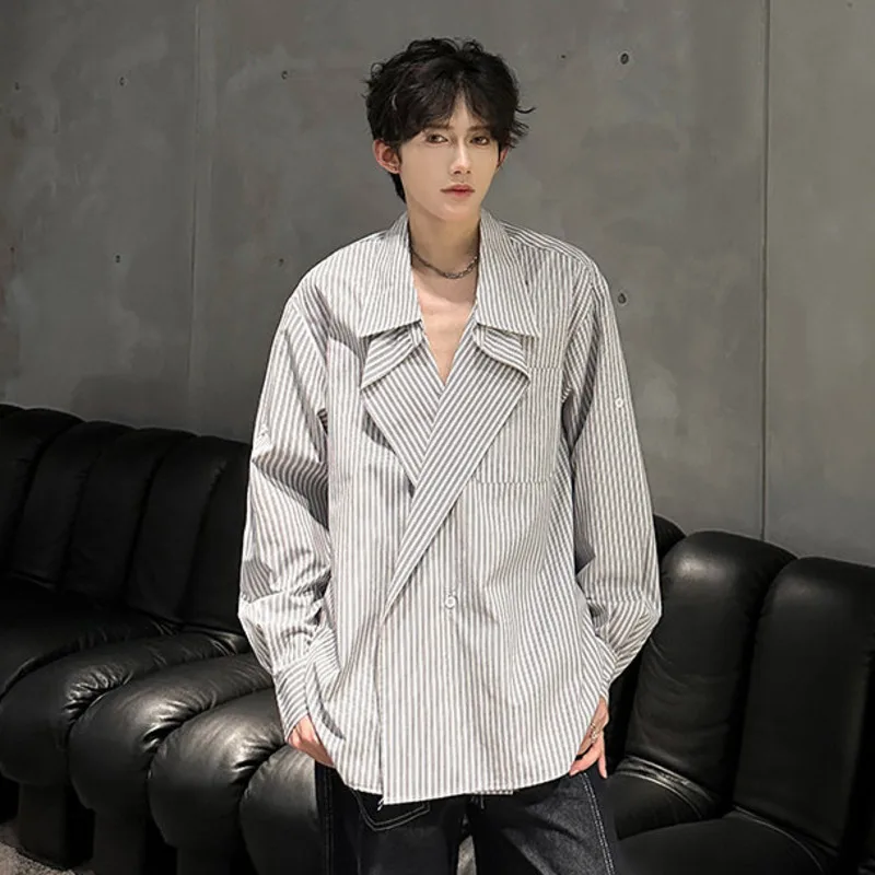 WVGA ربيع الخريف جديد الرجال المد النمط البريطاني مخطط كبير التلبيب تصميم العصرية قمصان طويلة الأكمام المتخصصة شيك بلايز عادية W16841 #4