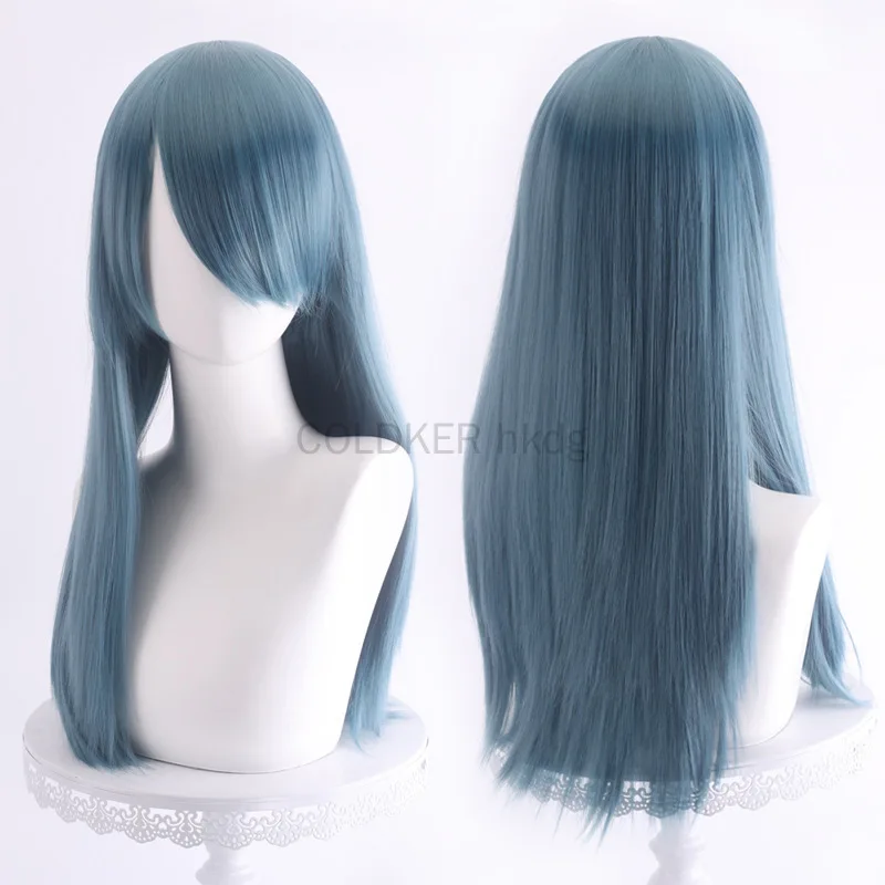 Halloween synthetisches Anime Haarteil langes glattes Haar mit Pony Lolita Cosplay Perücke für Frauen universelle Kopf bedeckung 60cm blond